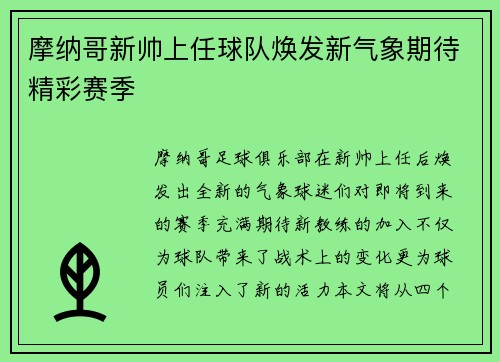 摩纳哥新帅上任球队焕发新气象期待精彩赛季